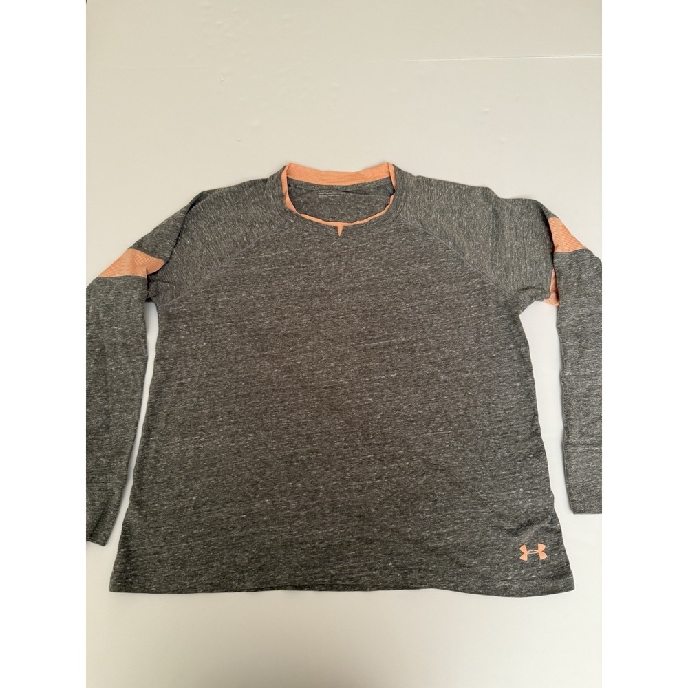 Under Armour Women Long Sleeve Top Medium Gray Pink Athletic Loose Gym Shirt